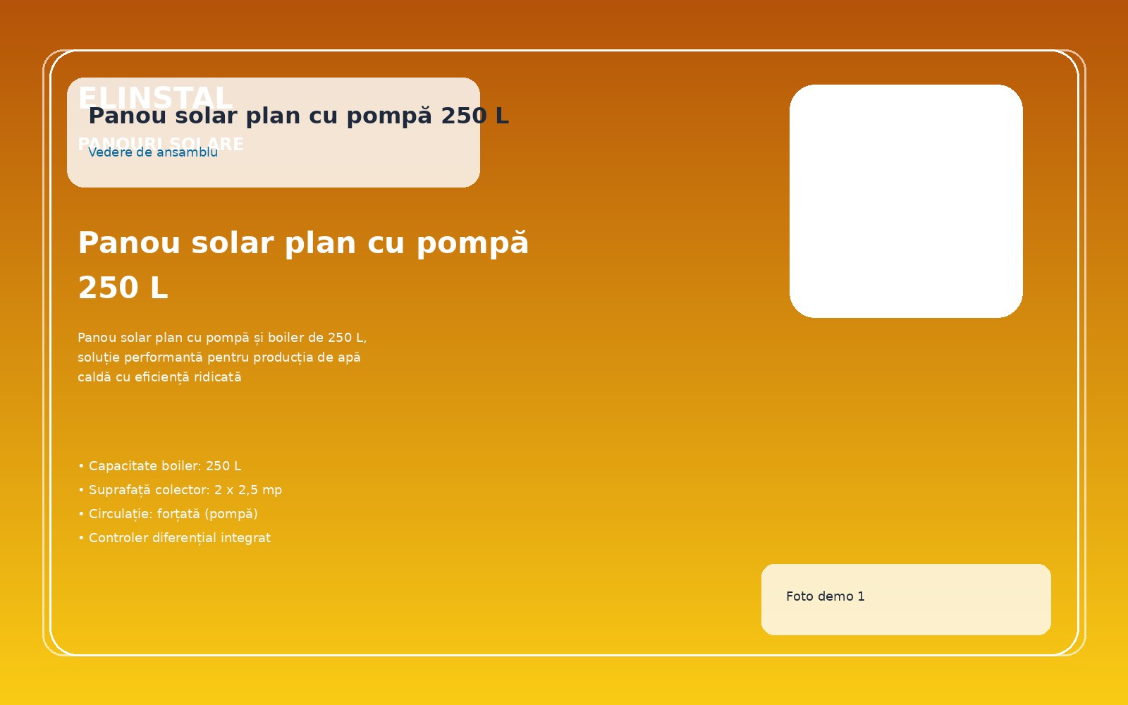 Panou solar plan cu pompă 250 L